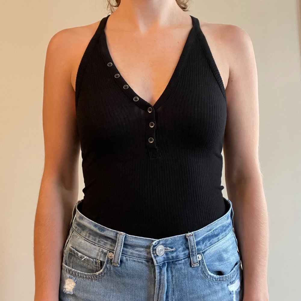 Black ribbed bodysuit
